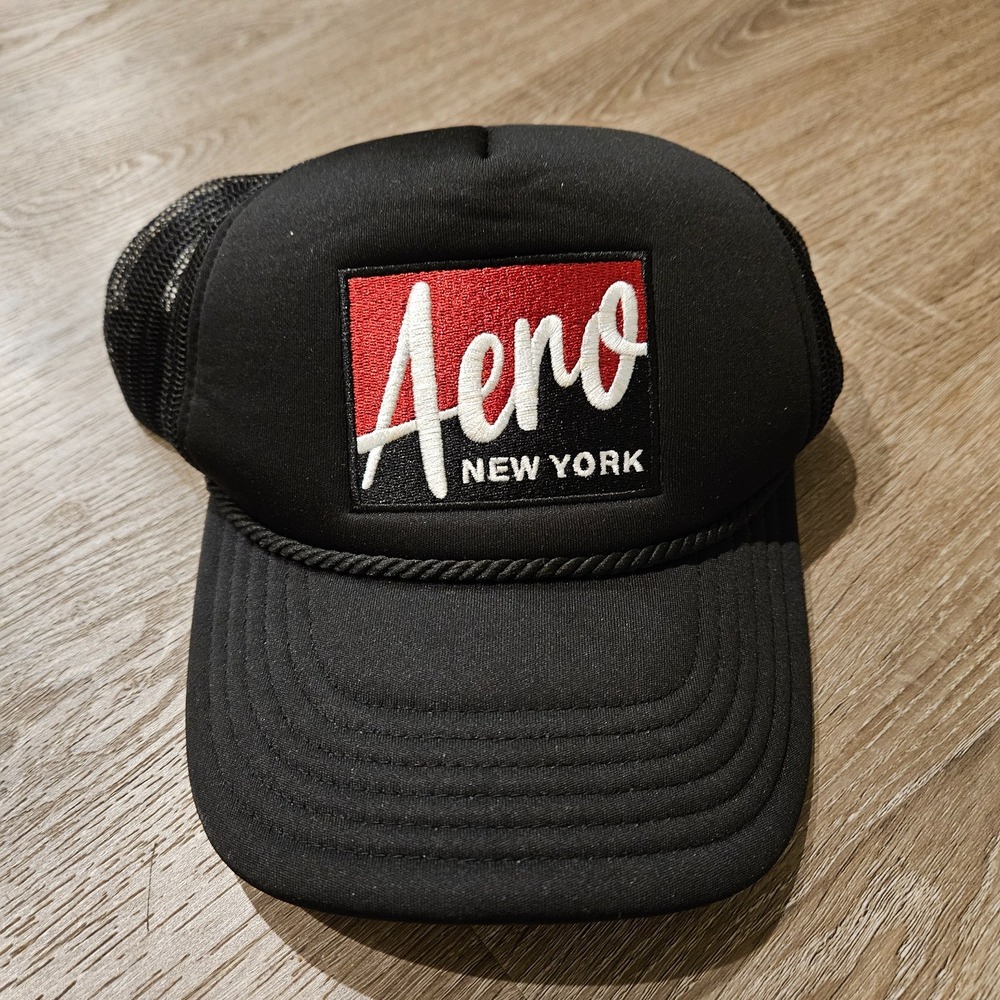 Aeropostale Aero New York Trucker Hat Black Mesh Snapback Rope Logo Cap